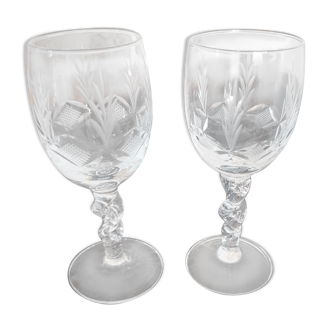 Pair of hand-cut crystal foot glasses made in France