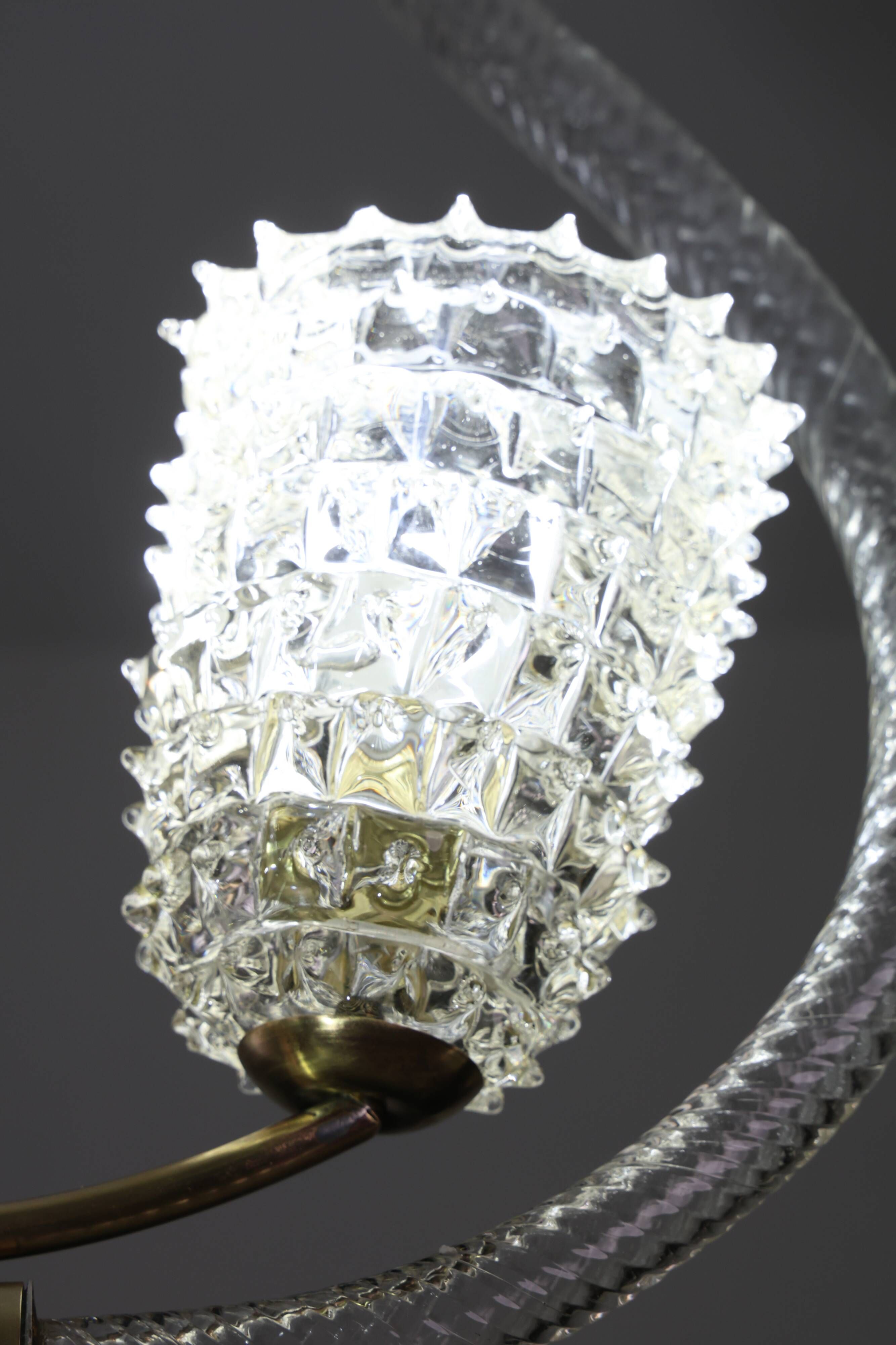 Amazing 2 Light Clear Rostrato Murano Glass Chandelier by Barovier & Toso,