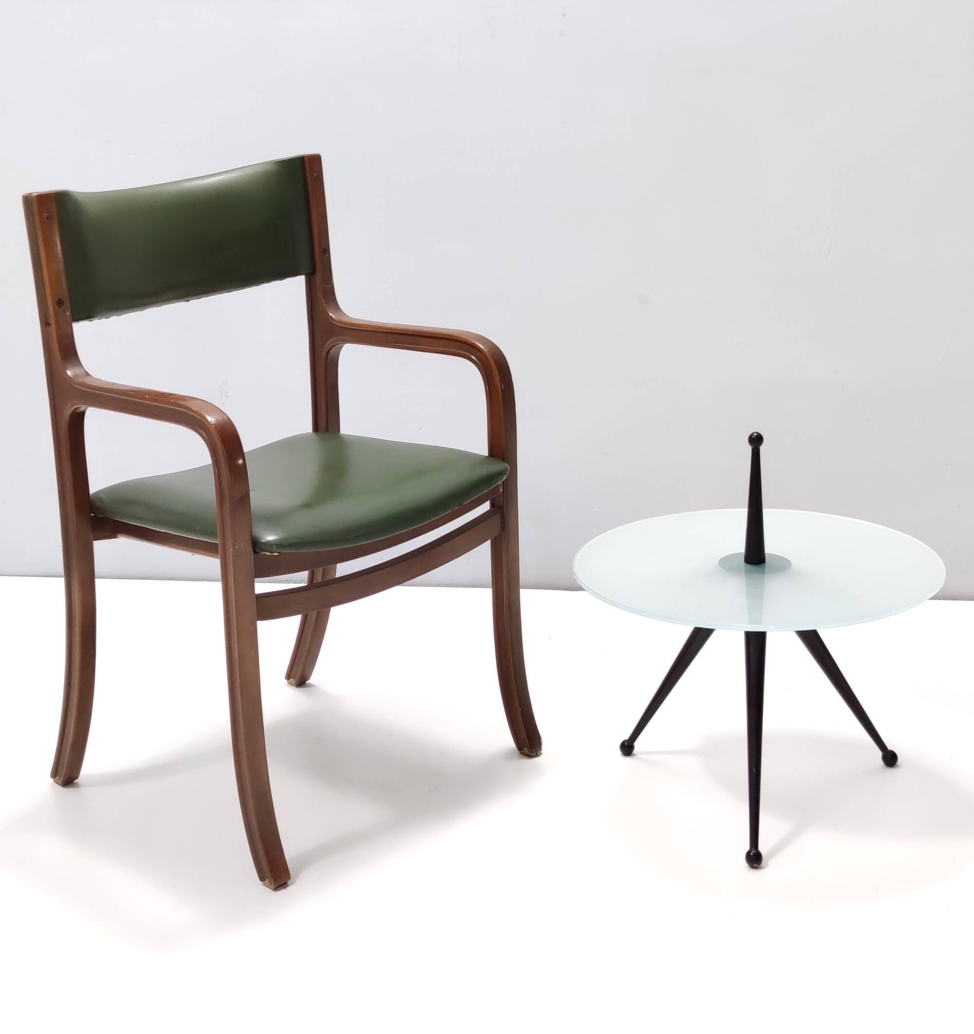 Tripod Beech and Glass Side Table in the Style of Cesare Lacca, Italy, 1980s