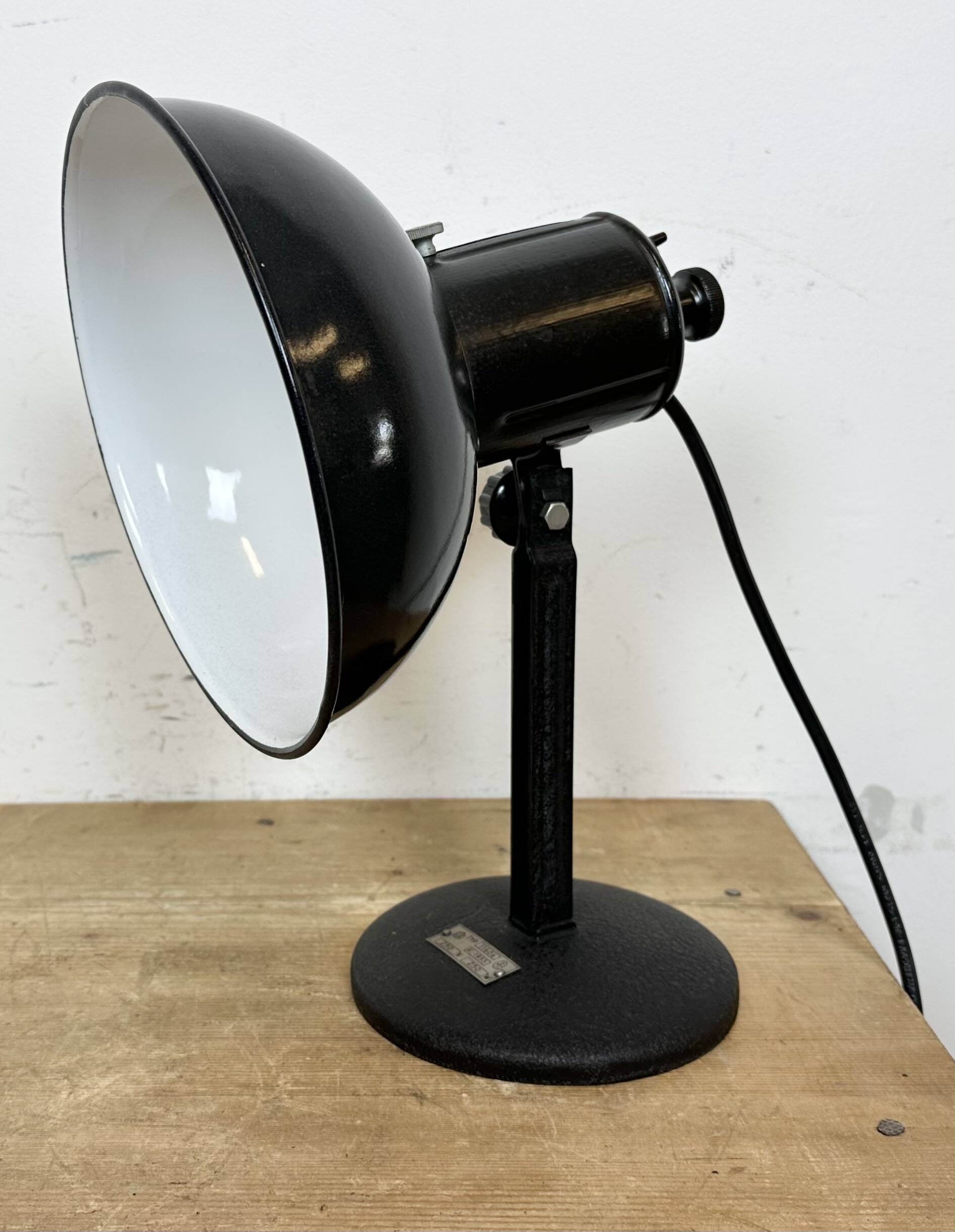 Vintage black enamel table photo lamp, 1950s