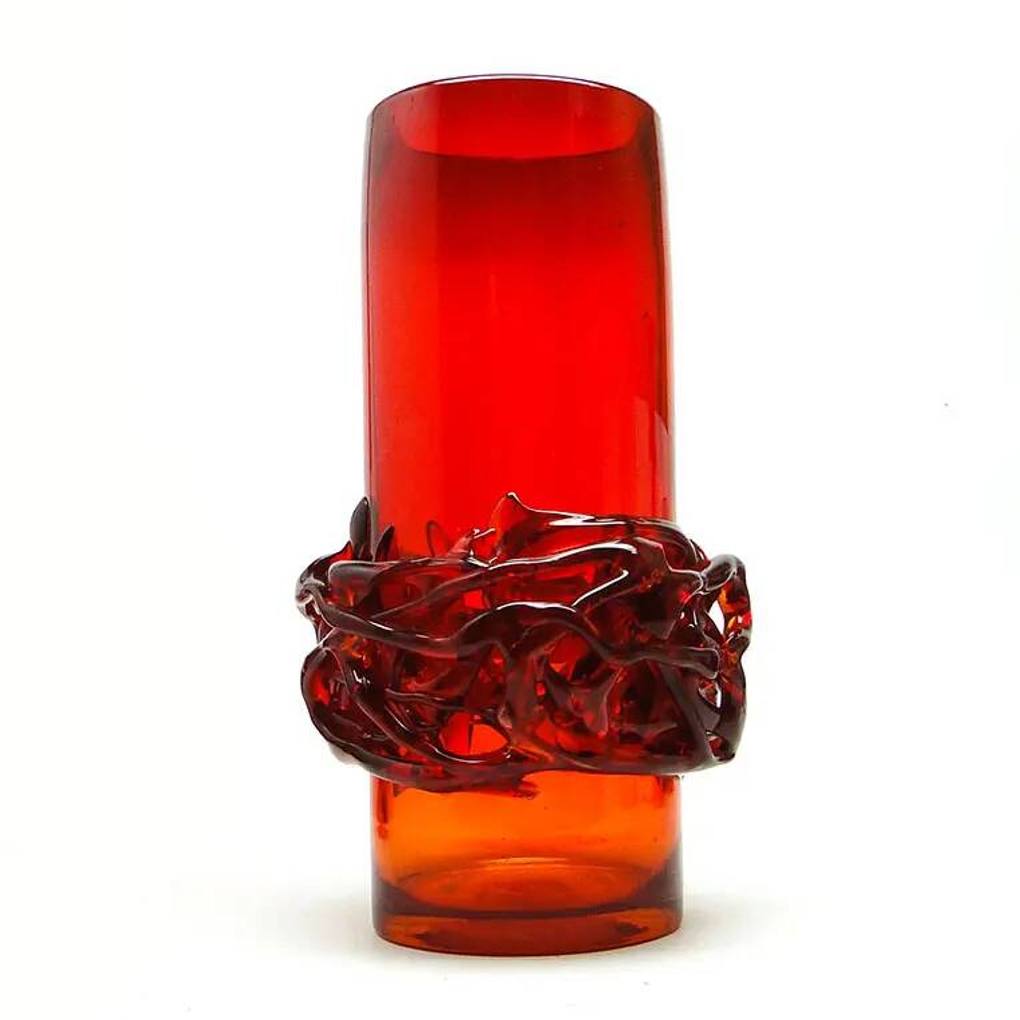 Crown of Thorns vase, red glass, designed by J. Słuczan-Orkusz, Poland, 1970s