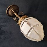 Art Deco Metal Pendant Lamp with Frosted Glass Globe