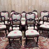 Napoleon III salon set 9 pieces solid mahogany rose fabric