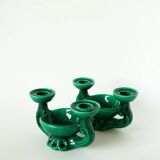 Paire de bougeoirs en céramique avec vide-poche intégré, vert, 1960