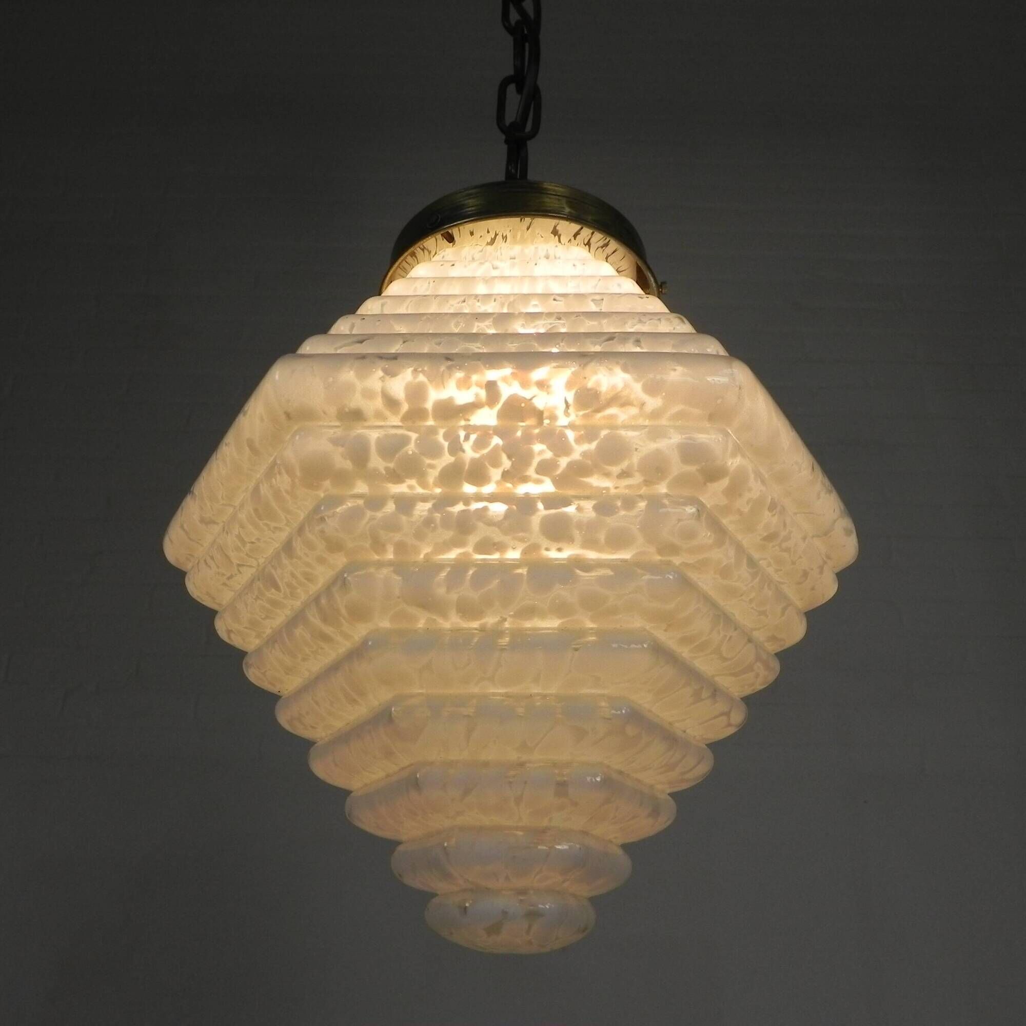 Art Deco pendant lamp with a hexagonal stepped glass shade, 1930s
