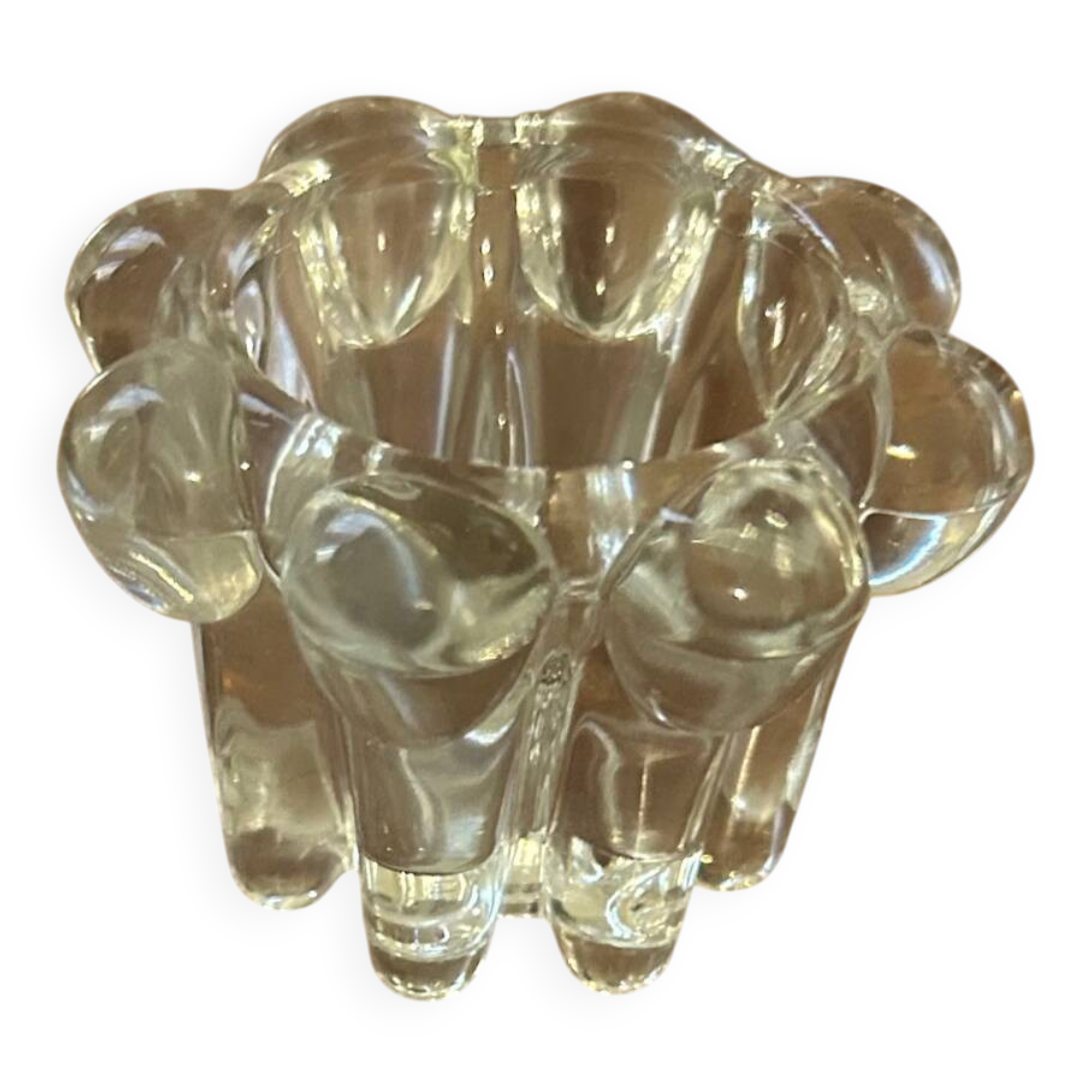 Vintage pressed molded glass candlestick from Reims