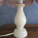 Pair of antique bedside lamps in alabaster and satin lampshade