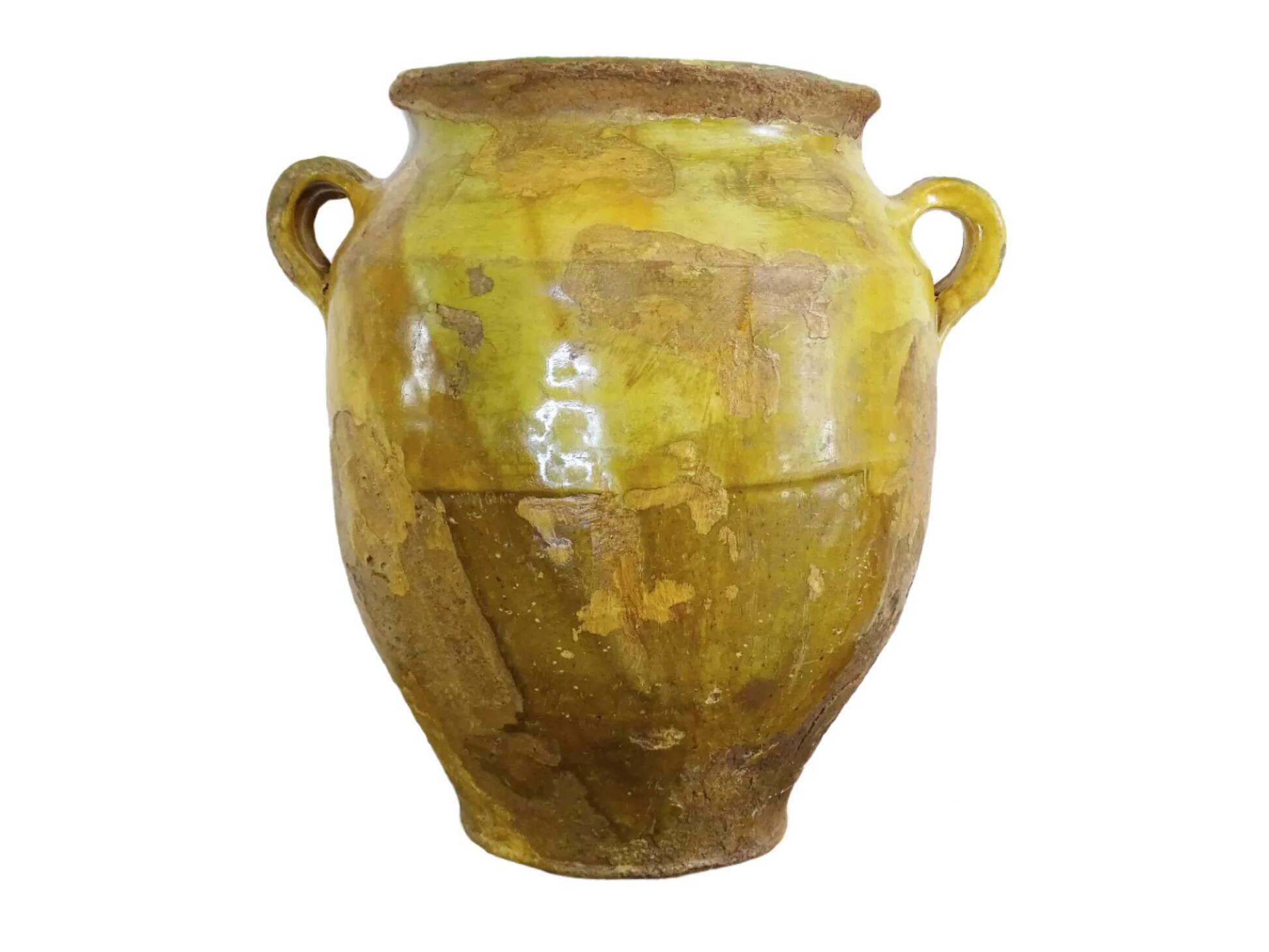 Grand pot à confit ancien français à glaçure jaune