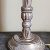 Foot of lamp turned wood carved patina old nineteenth