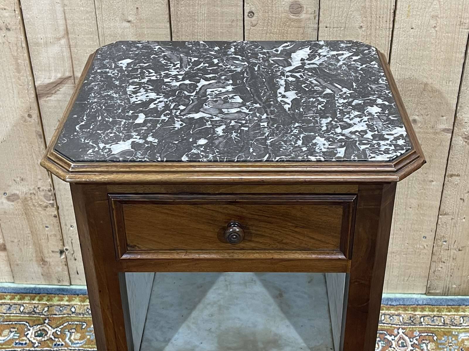 Nightstand in walnut and marble top, late 19th century