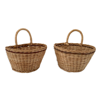 Pair of miniature rattan baskets 1970