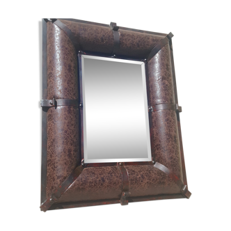 Industrial mirror, leather and metal - 120x95cm