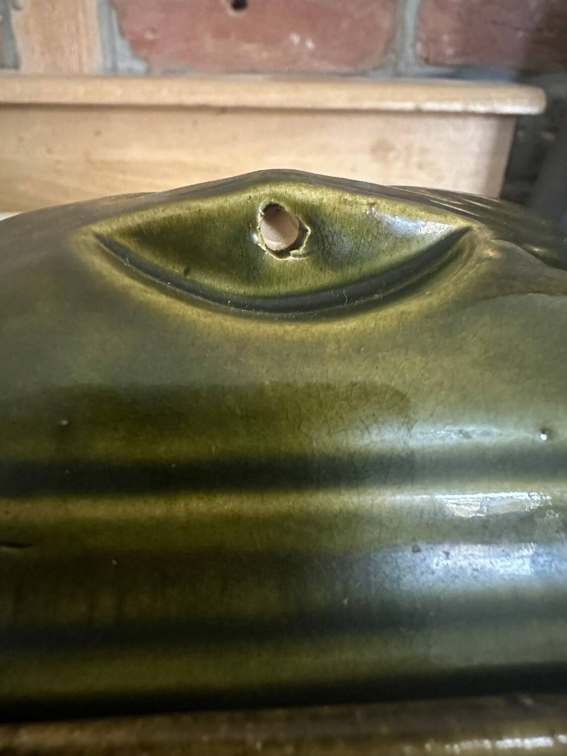 Vintage green majolica butter dish