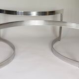 Coffee table published by Dassas, base in chromed steel and thick glass slab, France, 1963