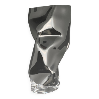 Black tinted glass vase with crumpled effect