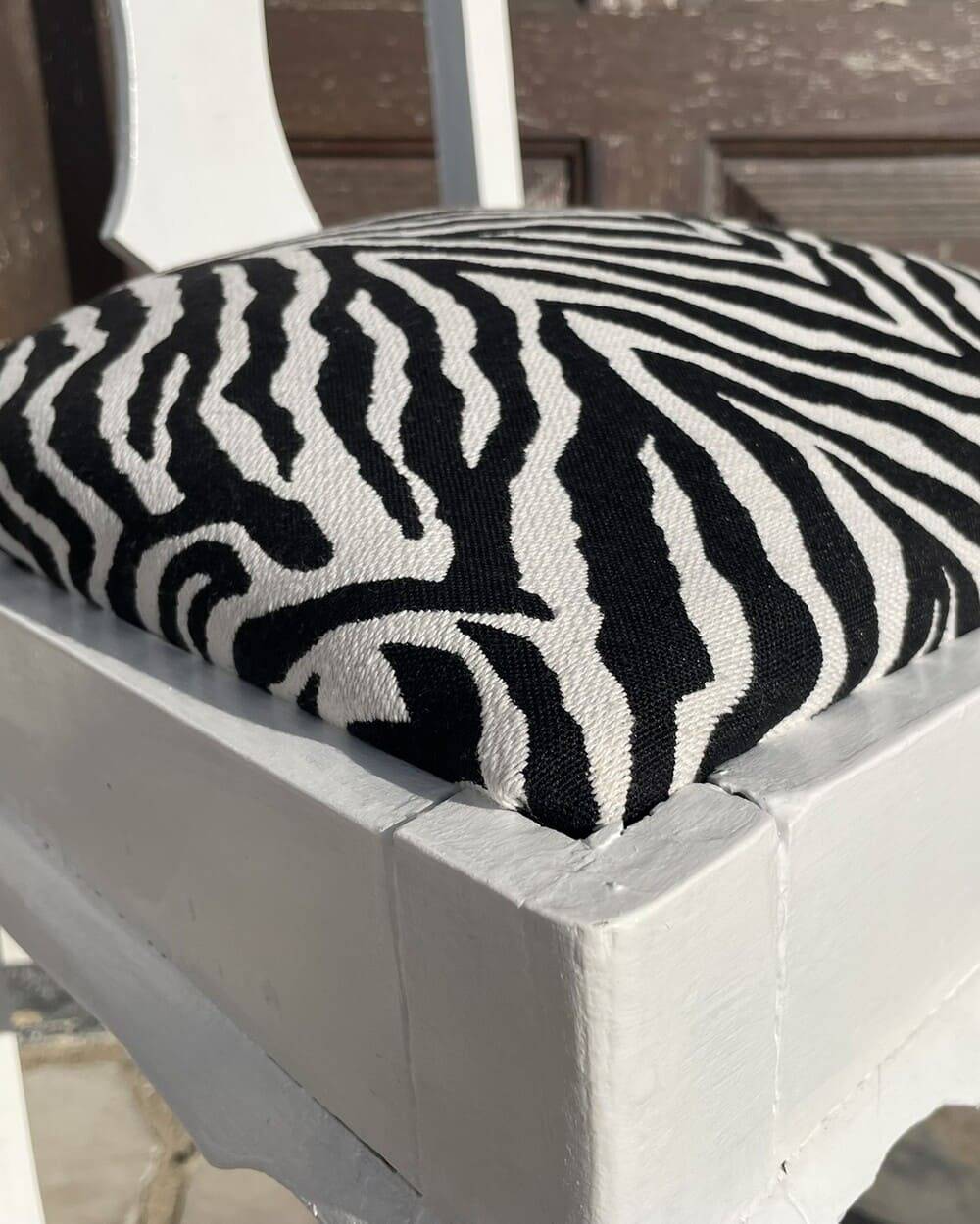 Antique Baroque chair redesigned in Zebra fabric