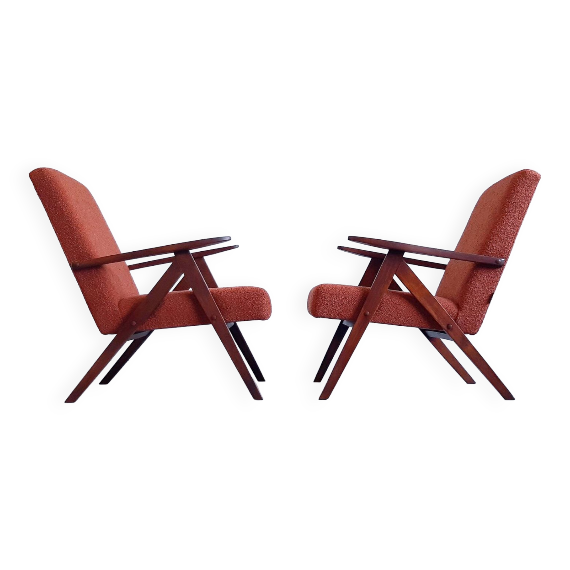 Mid Century Easy Chairs Model B 310 Var in Rusty Brown Boucle