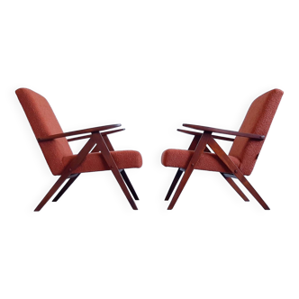 Mid Century Easy Chairs Model B 310 Var in Rusty Brown Boucle