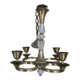 Old brass and glass chandelier / 60s
