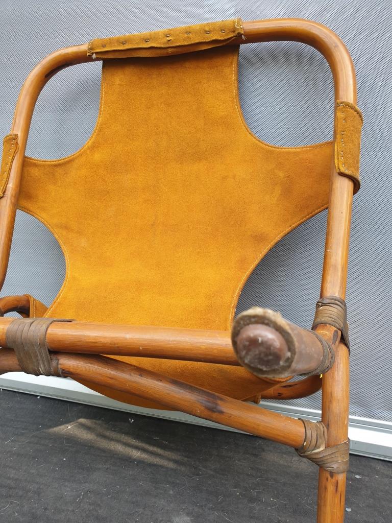 Armchair 1960 bamboo and suede leather