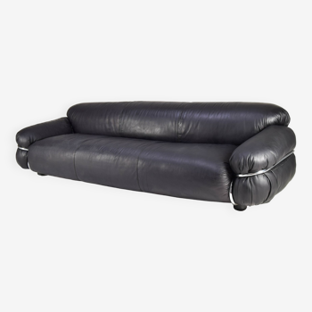 Mid Century Modern Leather Sesann Frattini XL Sofa by Cassina Italy 70s