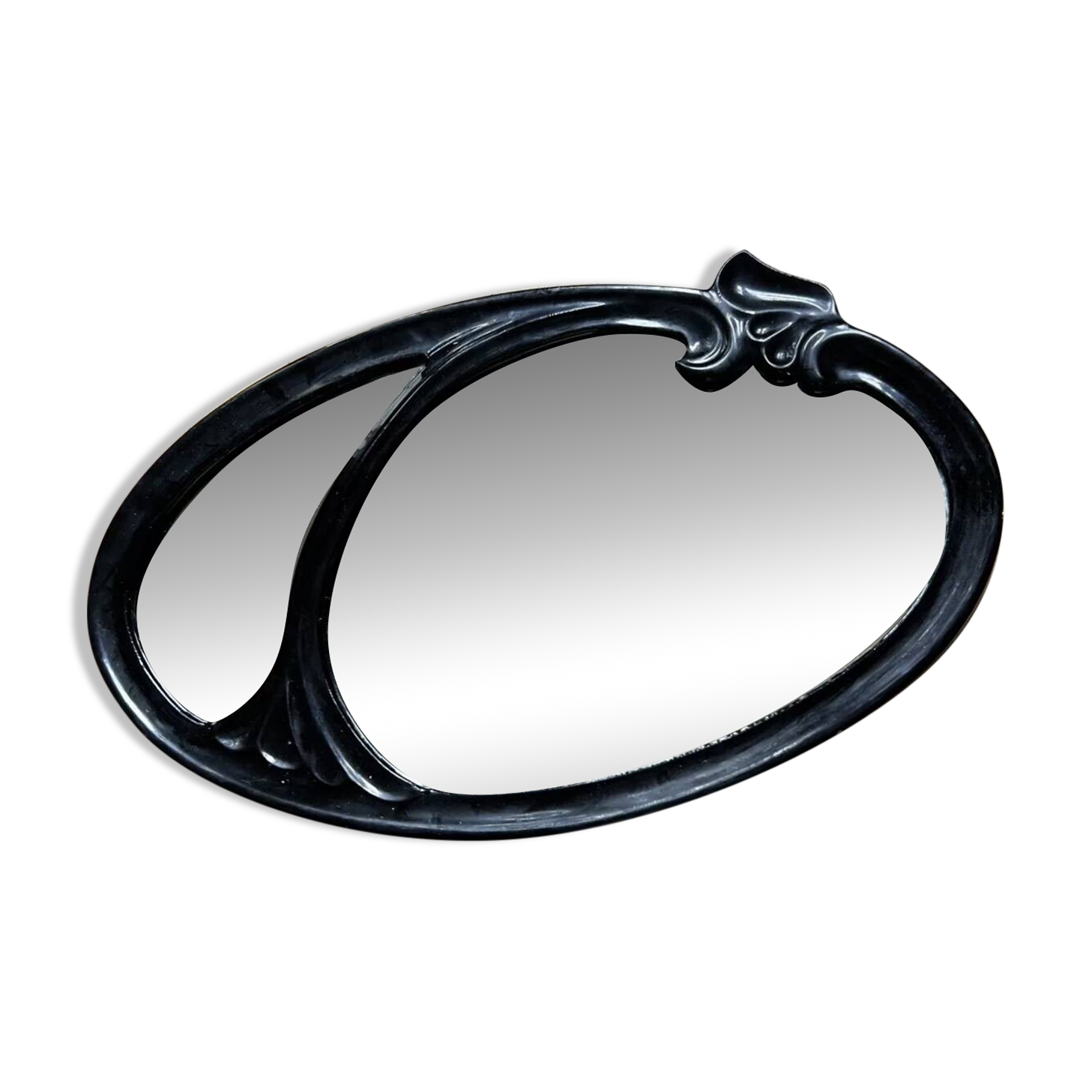 Oval cast steel mirror with Art Nouveau decor