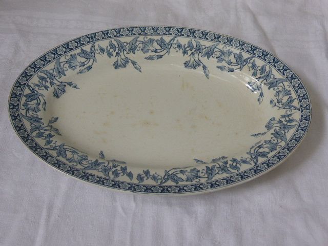 Serving dish in earthenware hamage, st amand model volubilis, blue bindweed on white earthenware, art deco