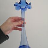 Vase bleu cobalt vintage bord onduler - verre souffle