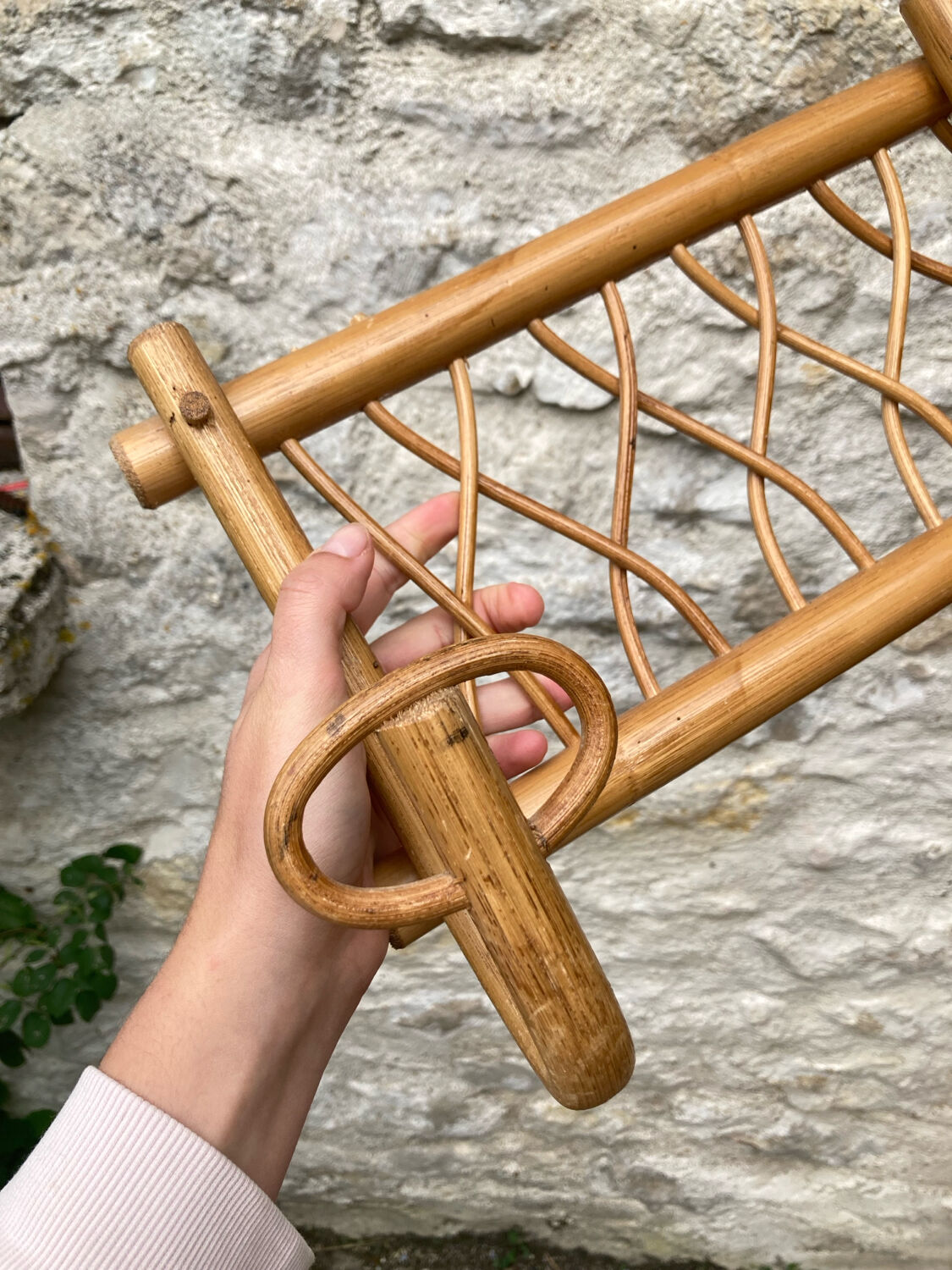 Vintage rattan wall coat rack