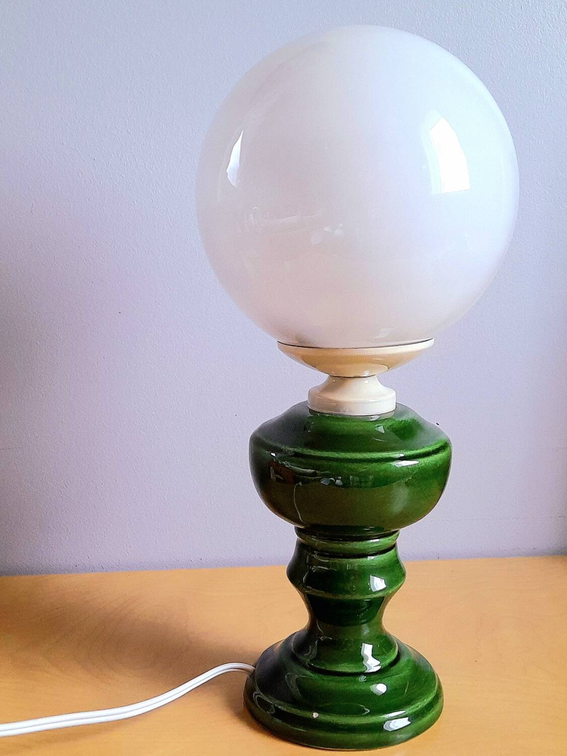 Lampe en céramique et opaline 1970.