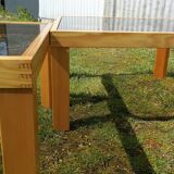 Pair of wood/smoked glass square coffee table