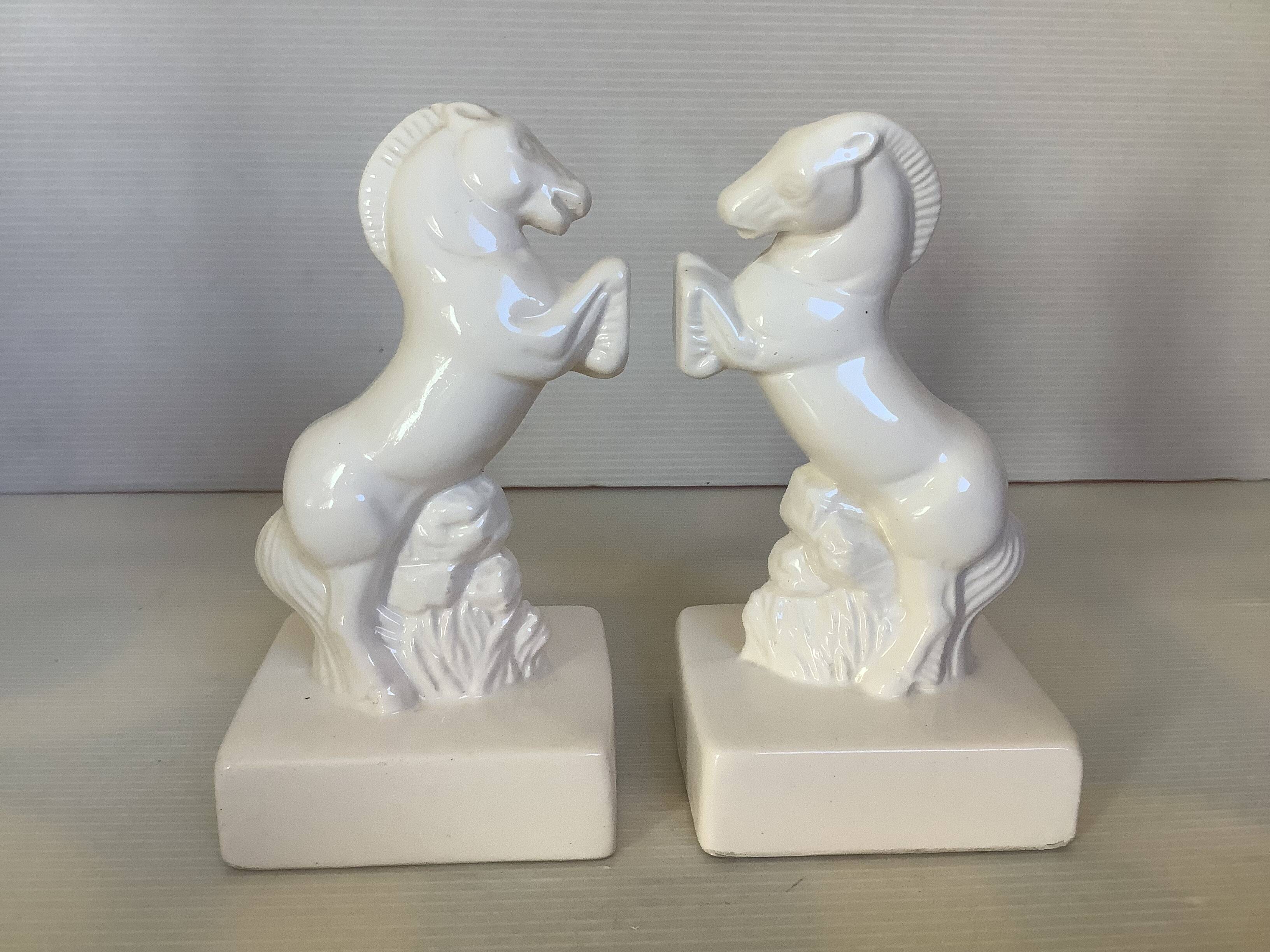 Pair of white horse bookends