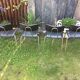 4 Chairs with chrome tubular metal base and black Skaï