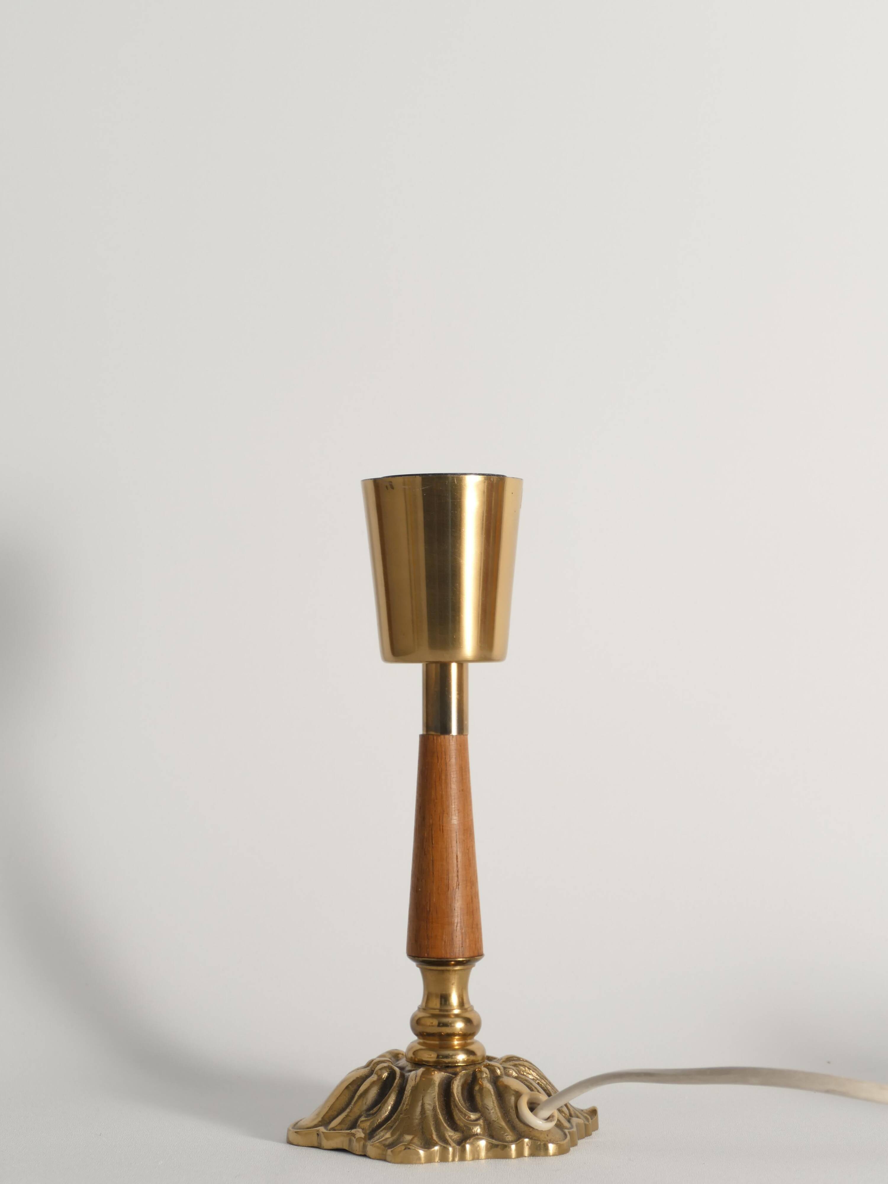 Brass Table Lamp with Teak, Asea, Sweden 1950s