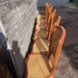 Six Art Deco chairs, 1960s, beech and cane