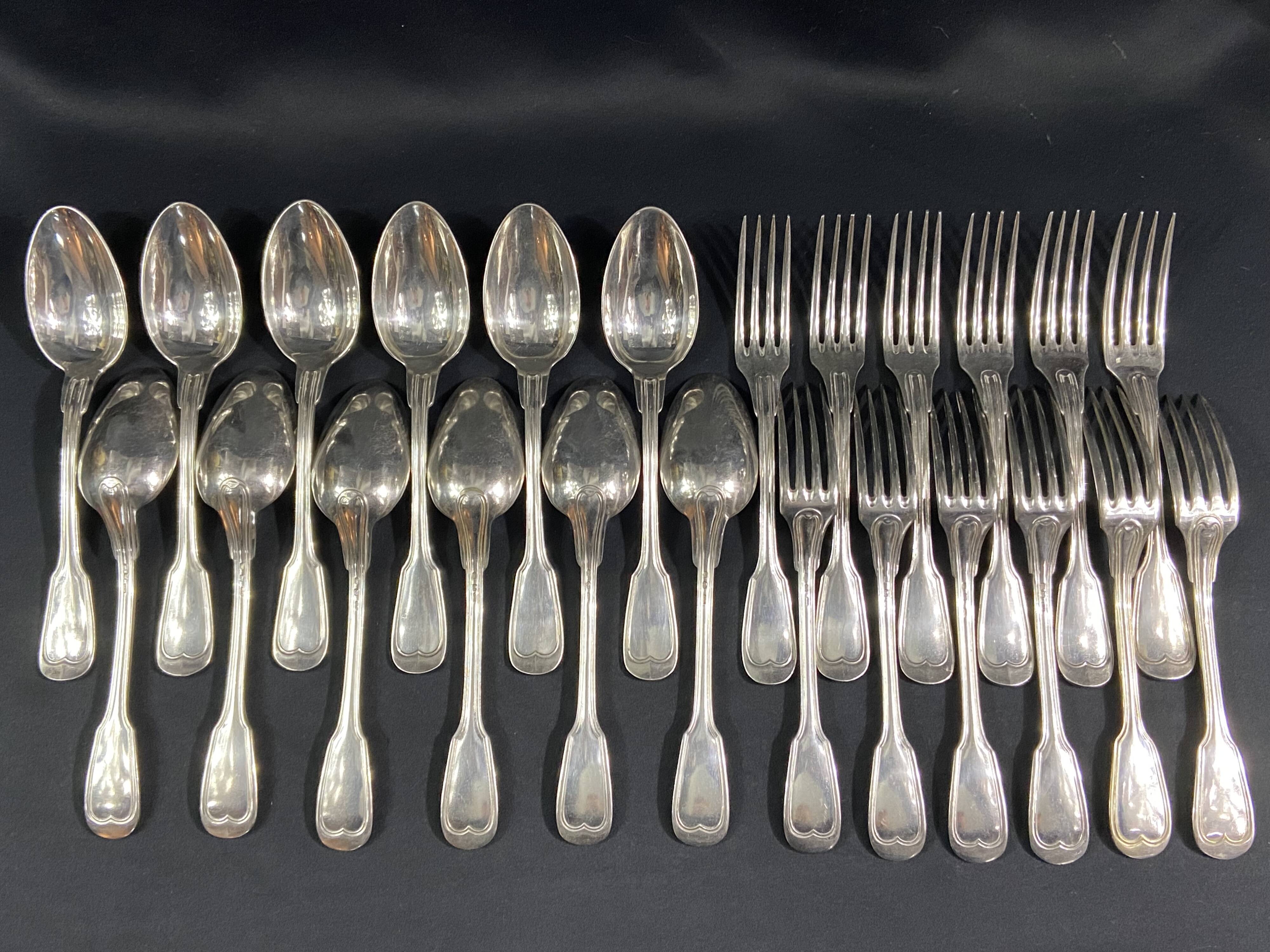 12 large spoons 12 forks silver metal net model Lou style