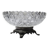 Pressed glass coupe with diamond points, antique from 1920-1950 on a pewter base.