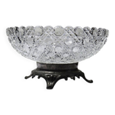 Coupe en verre pressé pointes diamants ancienne 1920-1950 sur pied étain