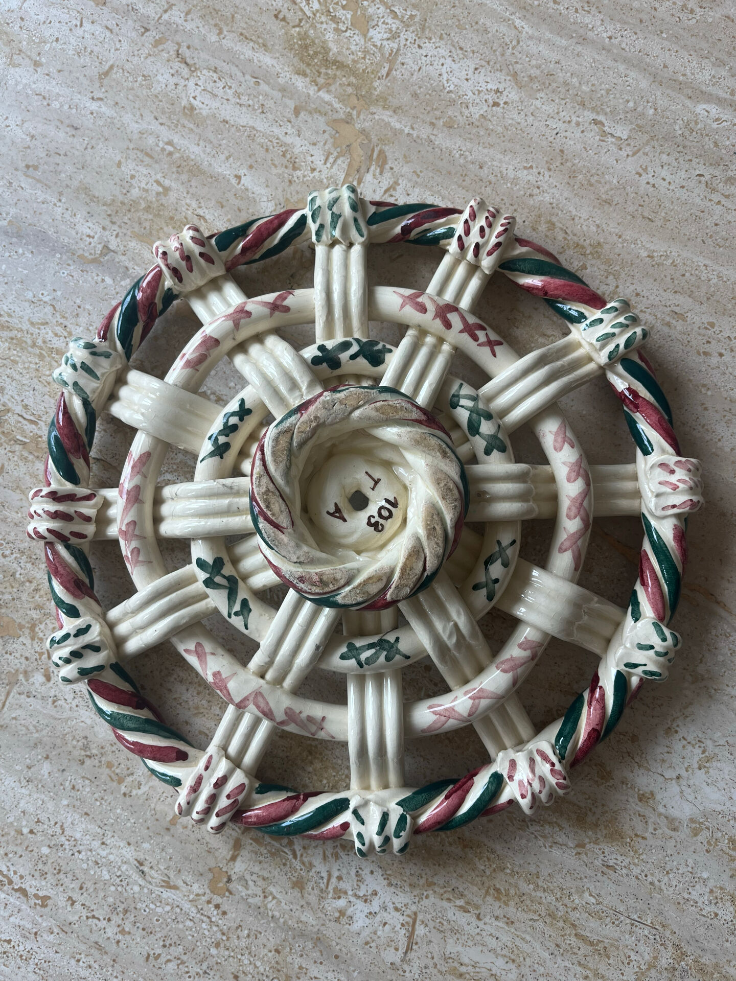 Hand-painted woven ceramic plate