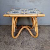 Vintage rattan and ceramic coffee table ep 1970