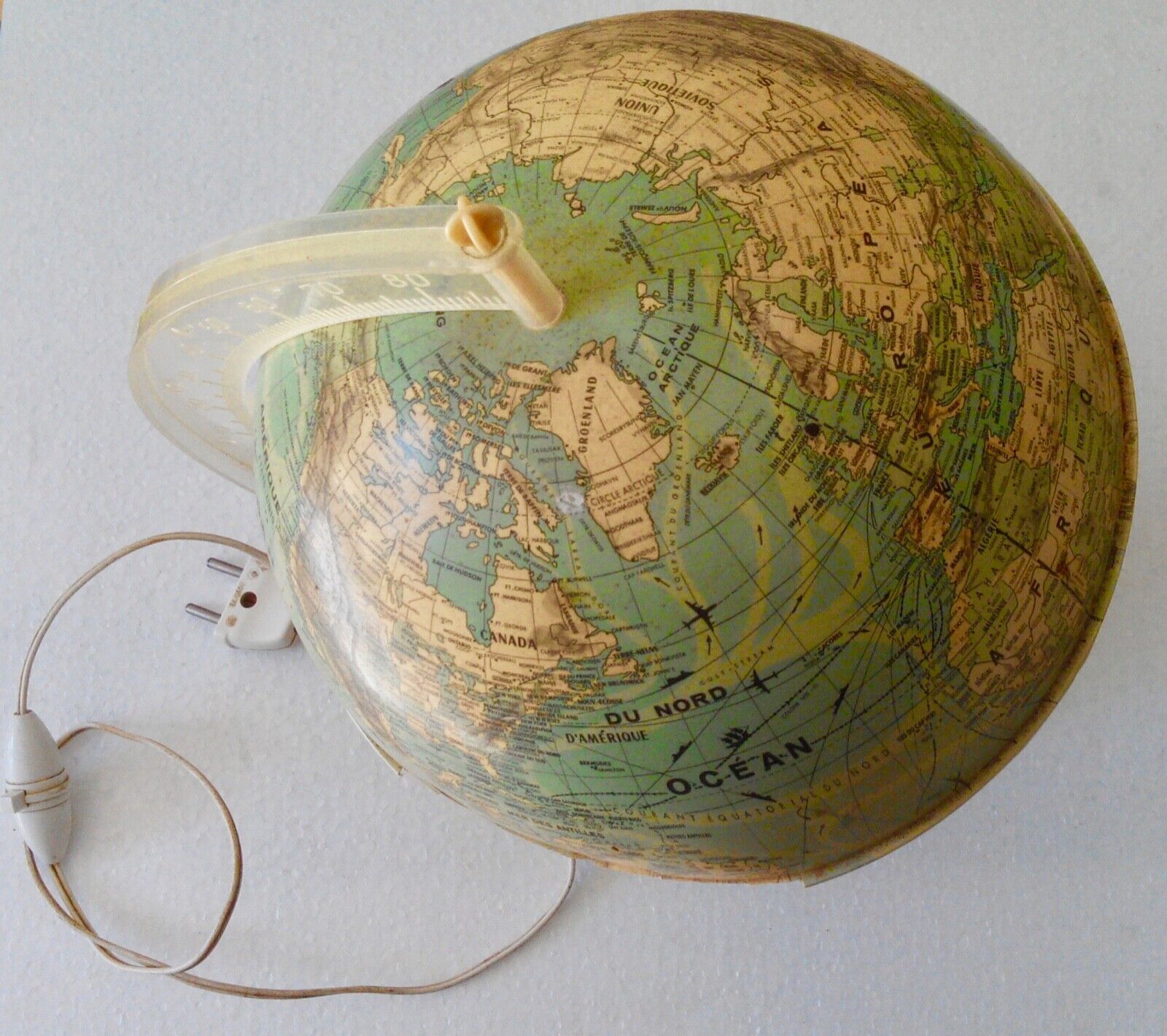 Luminous globe, world map old glass light design tTride vintage 1950