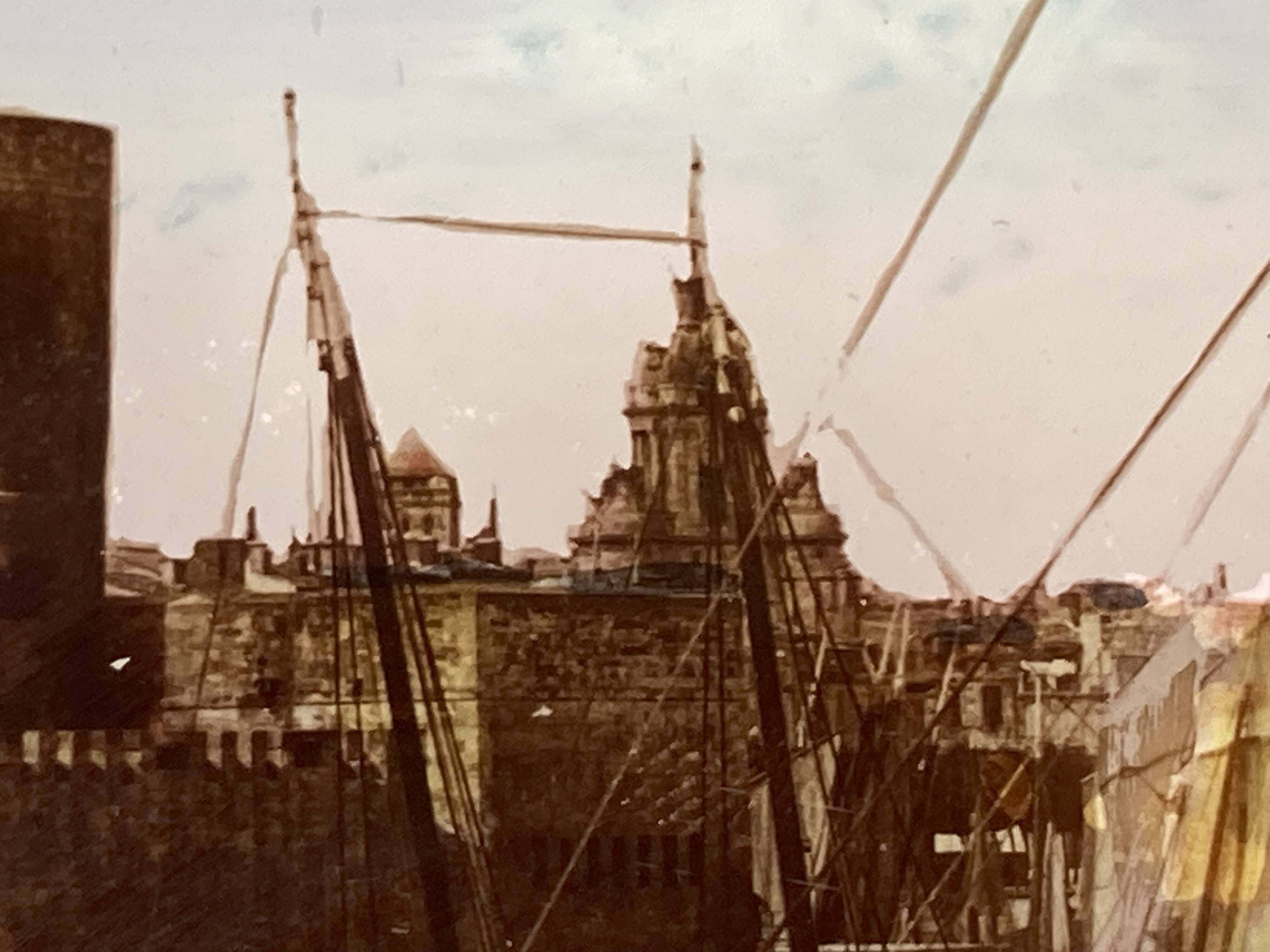 painting fixed under glass port of La Rochelle 19th century