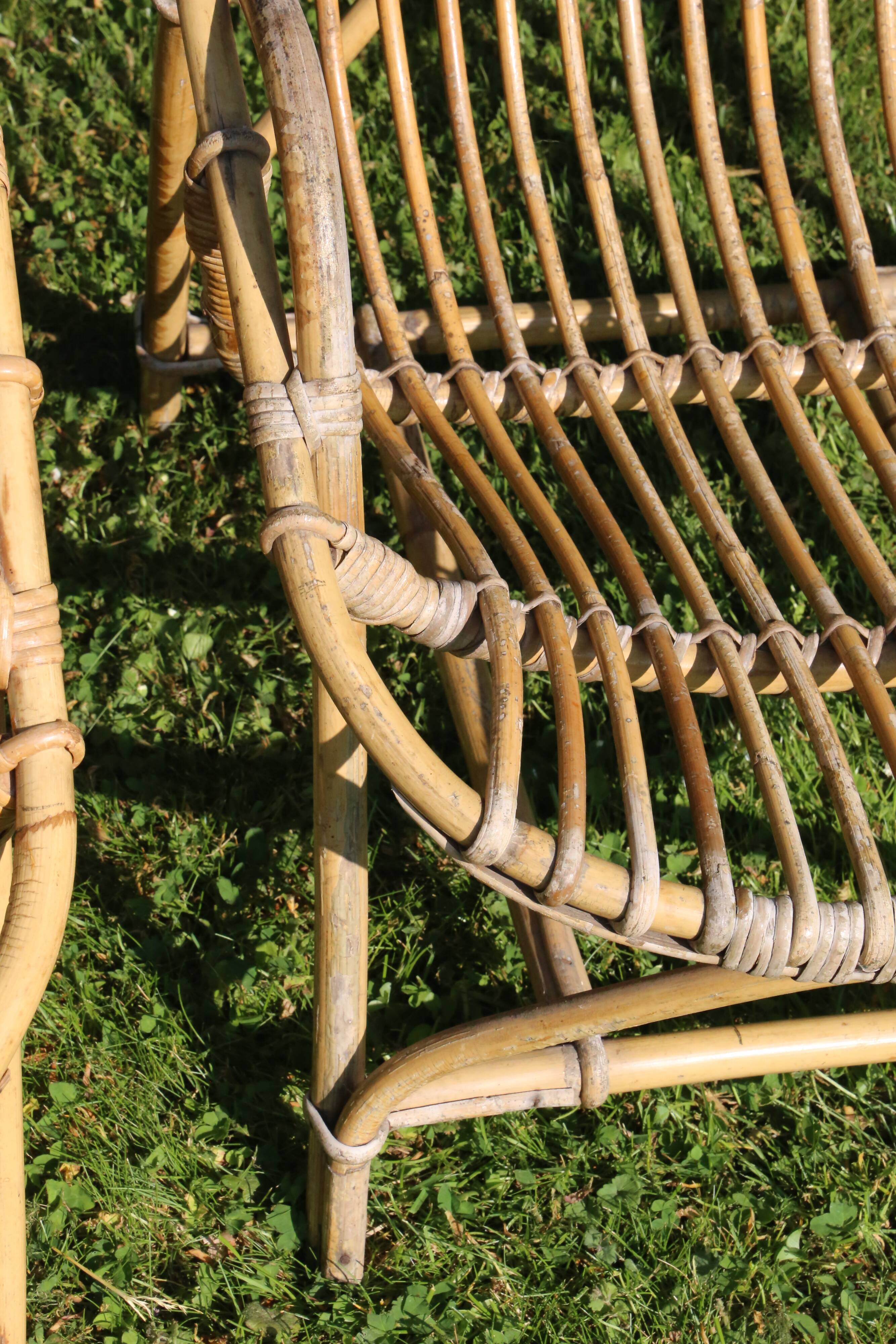 Pair of rattan basket armchairs, 60s