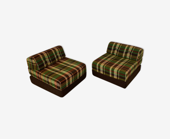 Fauteuils / chauffeuse seventies a carreaux / british vintage pop