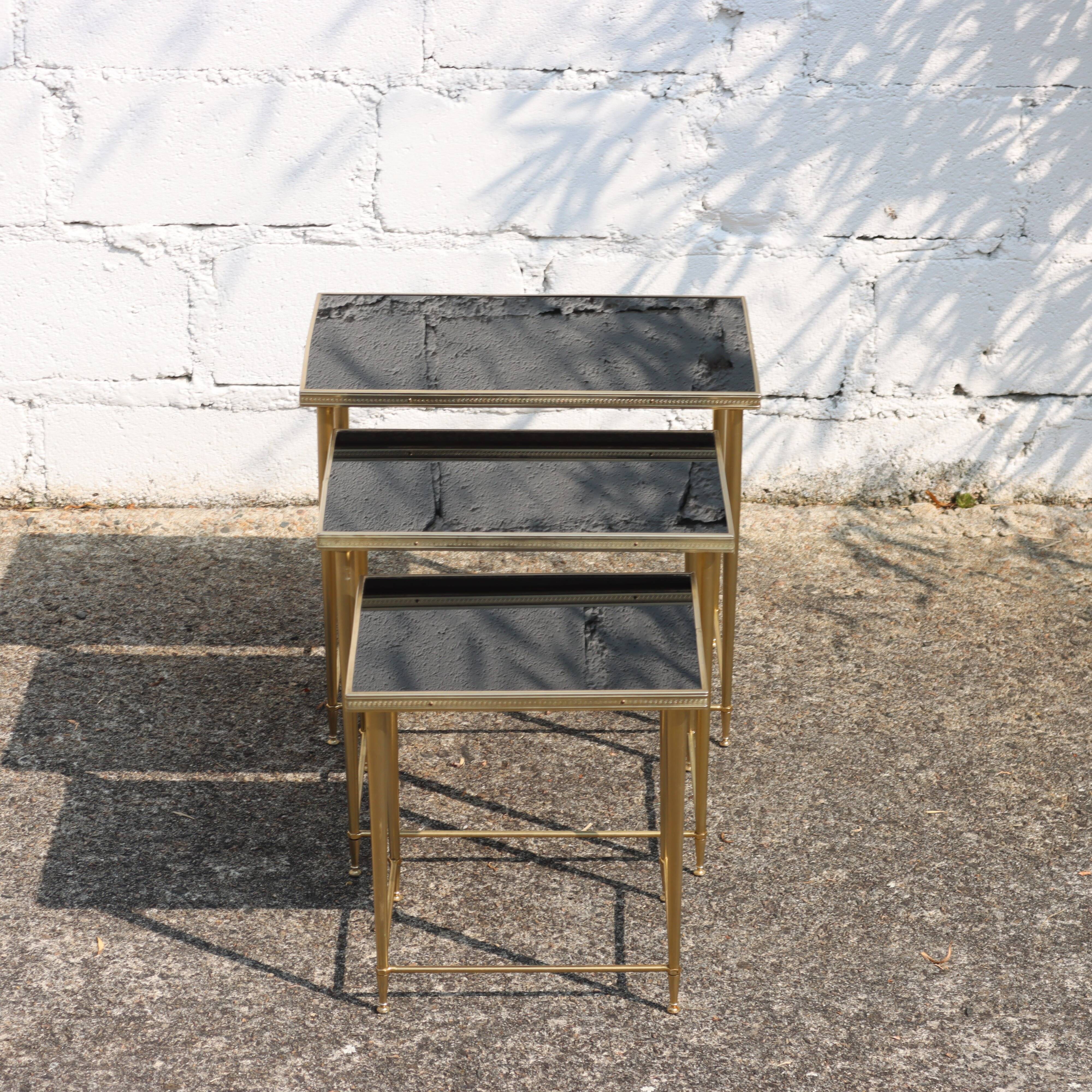 Mid-Century Glass and Brass Nesting Tables-Set of 3-Maison Jansen style  70s