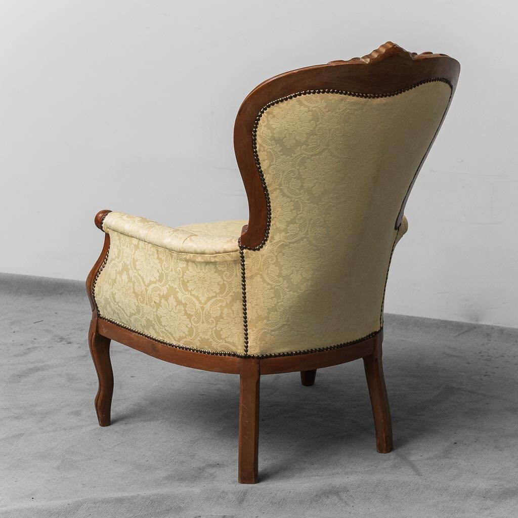 Coppia di poltrone stile luigi filippo legno tessuto giallo xix