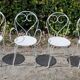 Salon de jardin 1 table 2 chaises 2 fauteuils en fer forgé ancien blanc