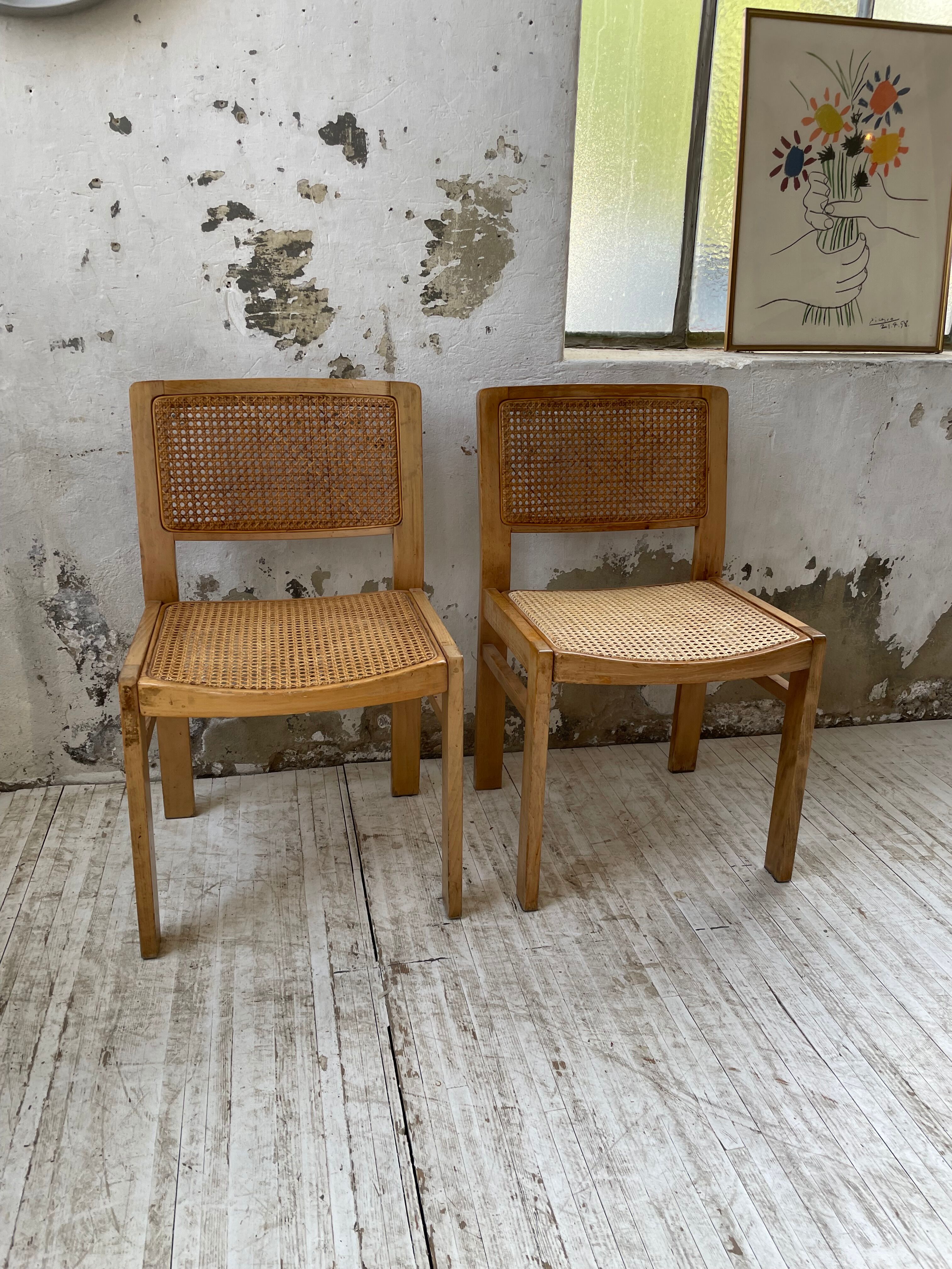Pair of Baumann chairs beech and cannage