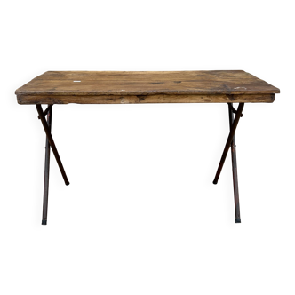 Table d'atelier pliante structure métal avec plateau en teck massif