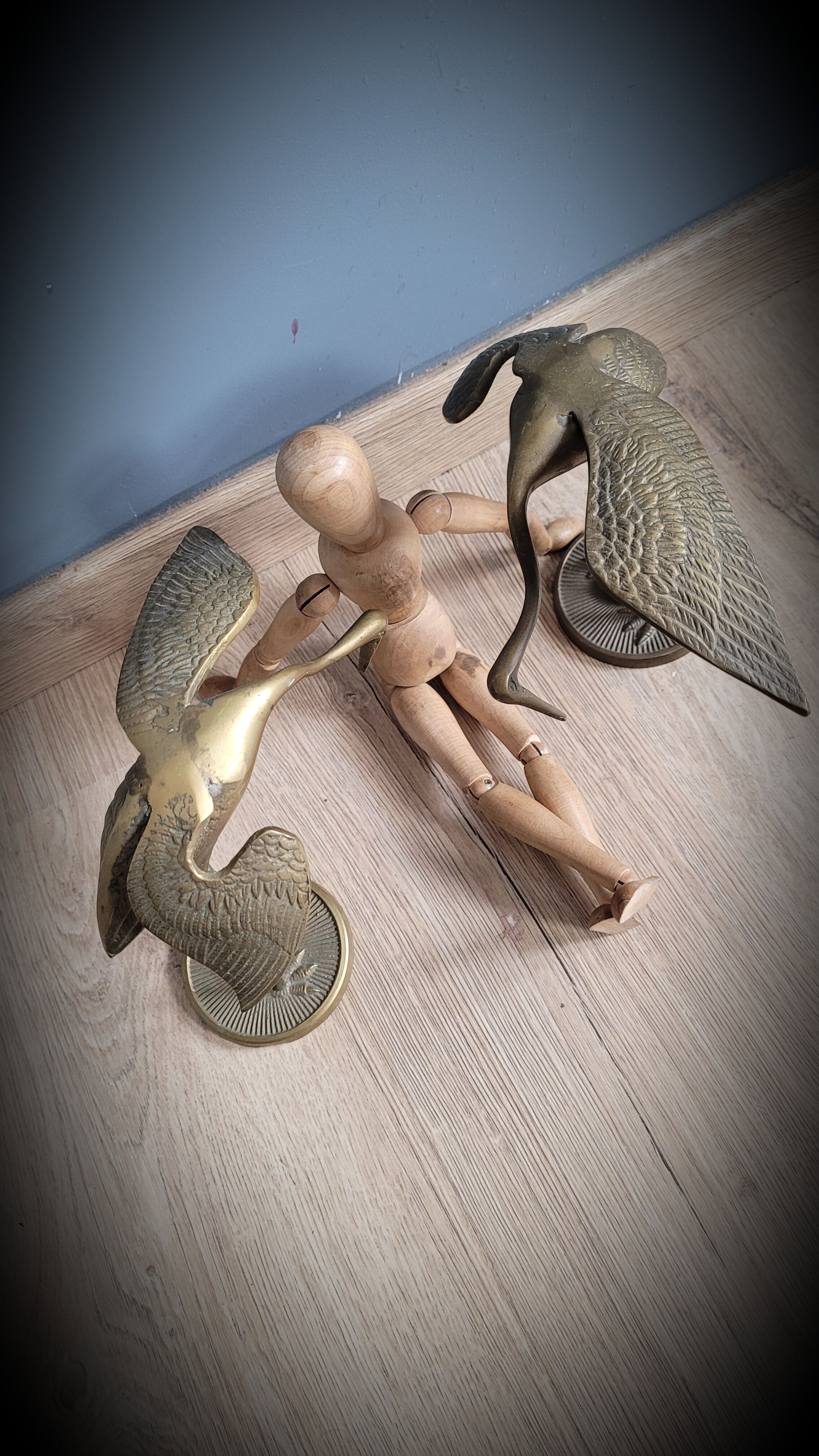 Duo herons brass wings